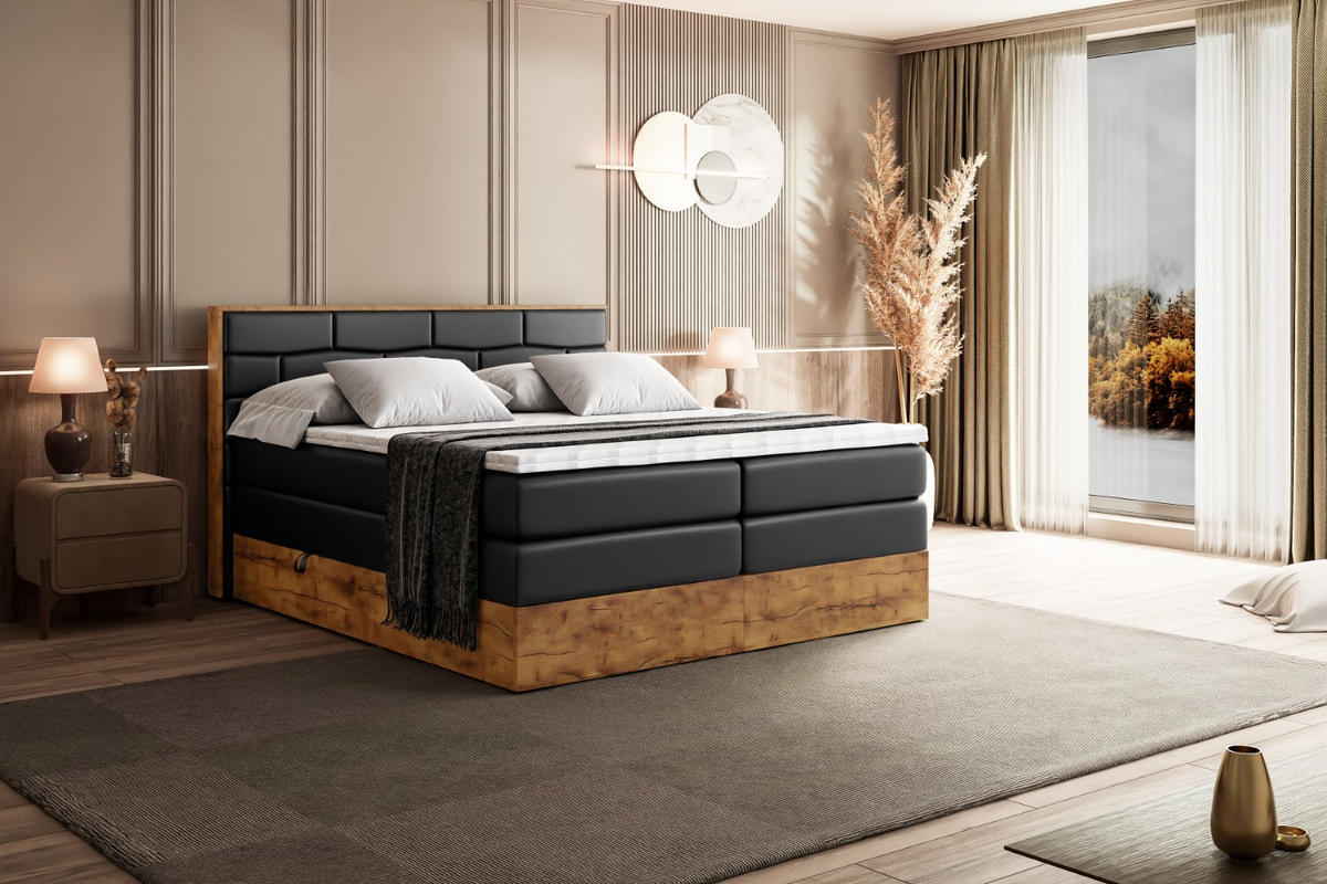 BOXSPRINGBETT mit Matratze H3|H4 und Lattenrost - LOLLI8 KING-120x200 - Schwarz - Schwarz, Holzwerkstoff (120/200cm) - ALTDECOR