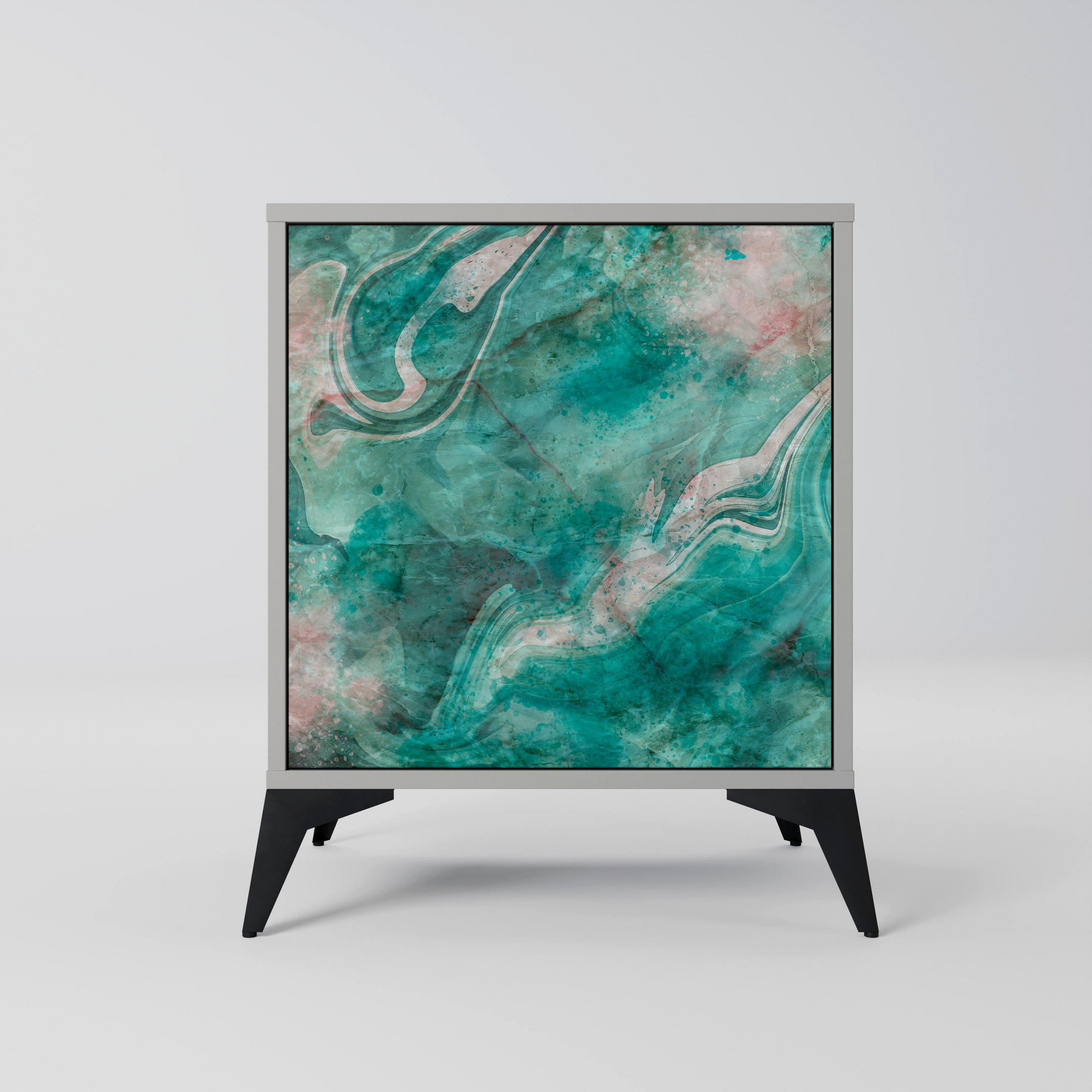 SIDEBOARD ABSTRACT ALCHEMY, Grau, 57,5x42x70,5 cm, Schwarze Metall-Sternfüße - Multicolor/Schwarz, Holzwerkstoff/Metall (57.5/70.5/42cm) - SpaceRebels