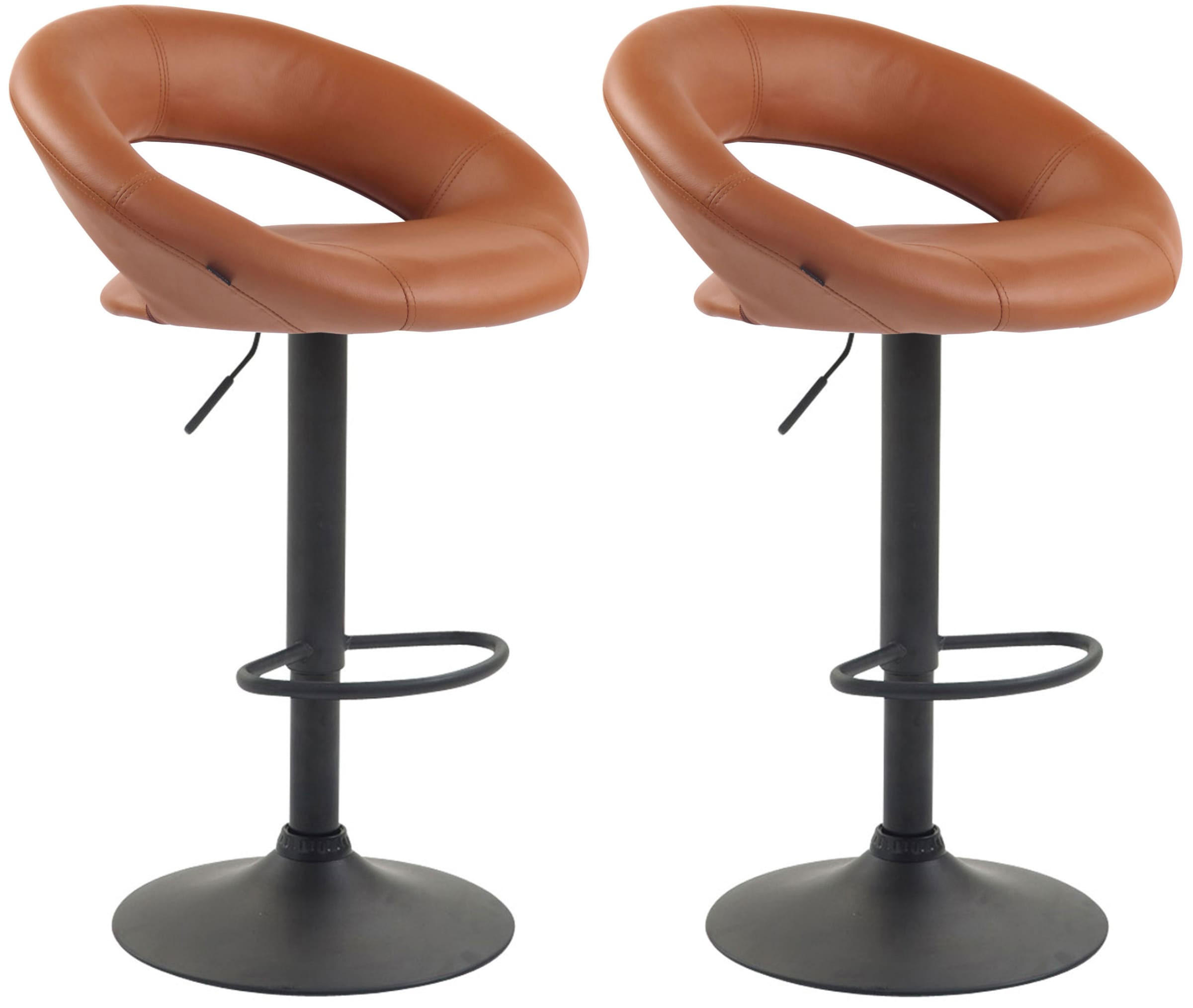 BARHOCKER 2er Set Mekim Kunstleder Hellbraun Schwarz - Hellbraun, Leder/Metall (53/80/47cm) - DELUKE