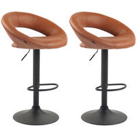 BARHOCKER 2er Set Mekim Kunstleder Hellbraun Schwarz - Hellbraun, Leder/Metall (53/80/47cm) - DELUKE