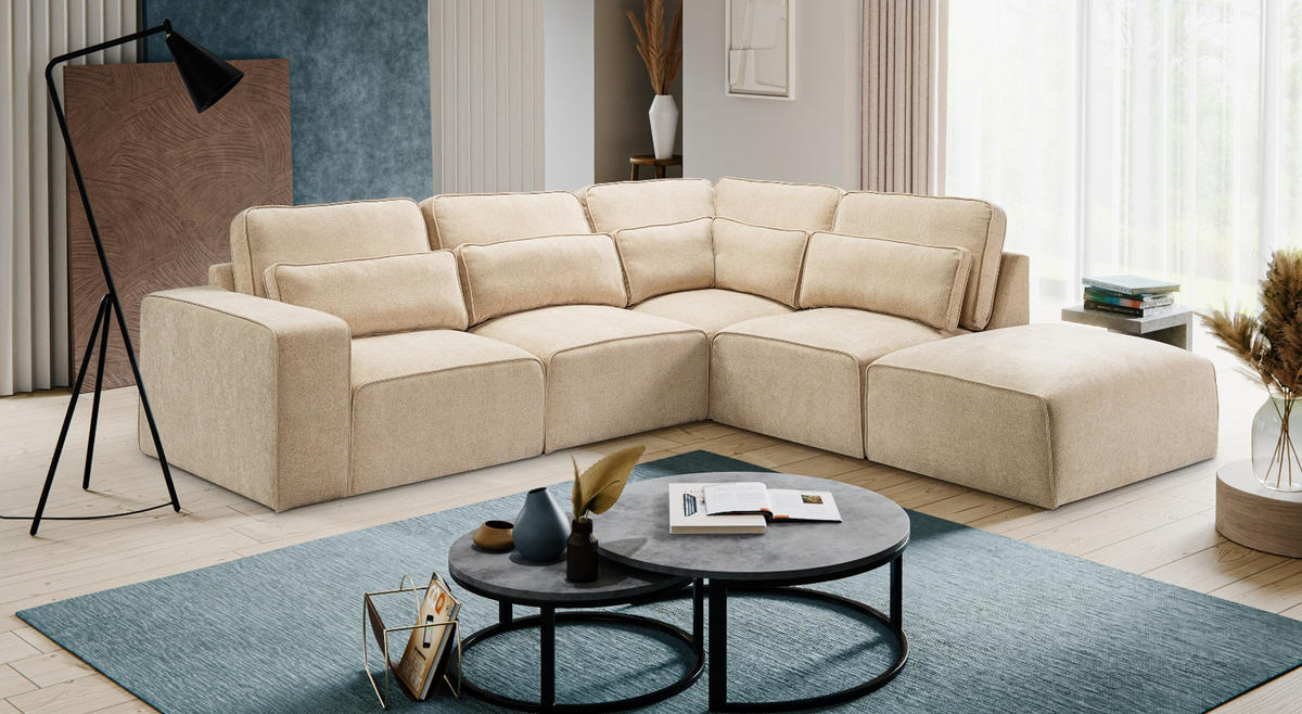 ECKSOFA beige Webstoff, Sofa 305 x 281 cm, L-Sofa rechts - Beige, Holz/Textil (305/281cm) - Inn.Furn