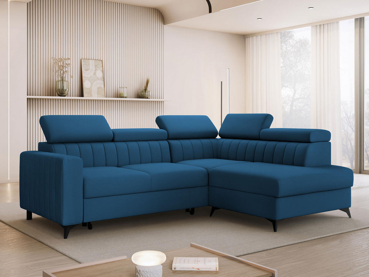 COLTAR Milano 2RRLXP, Dreapta 2R+R+LXP - albastru, material textil/lemn (195/249cm) - MIRJAN24
