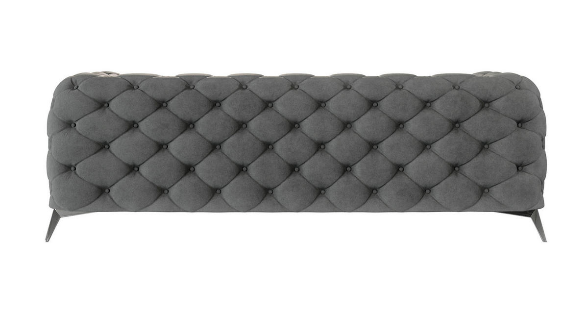 CHESTERFIELD-SOFA 3-Sitzer Laura Grau Samt - Silberfarben/Grau, Holz/Textil (225/75/100cm) - S-Style Möbel