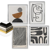WANDBILDER 4er Set - 50x50 cm & 40x60 cm Silberner Rahmen - Abstrakte Muster mit Linien - Silberfarben, Kunststoff (50/50cm) - ArtPrintCave