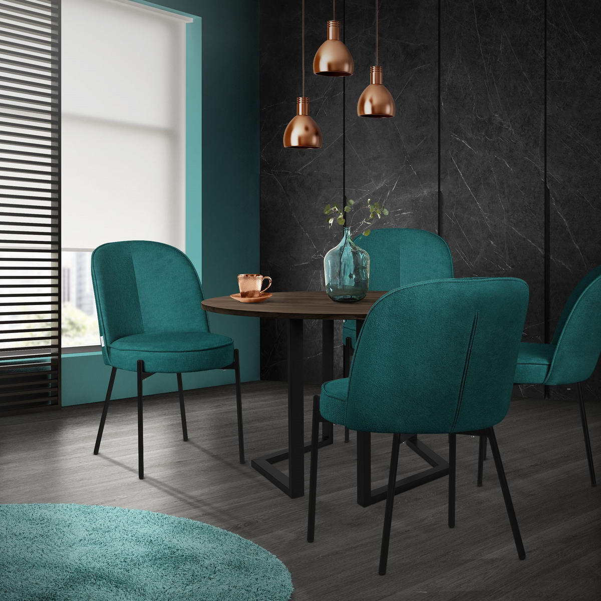 ESSZIMMERSTUHL 2er Set Petrol mit Stoffbezug - Petrol/Schwarz, Textil/Metall (50/83/63cm) - ML-DESIGN