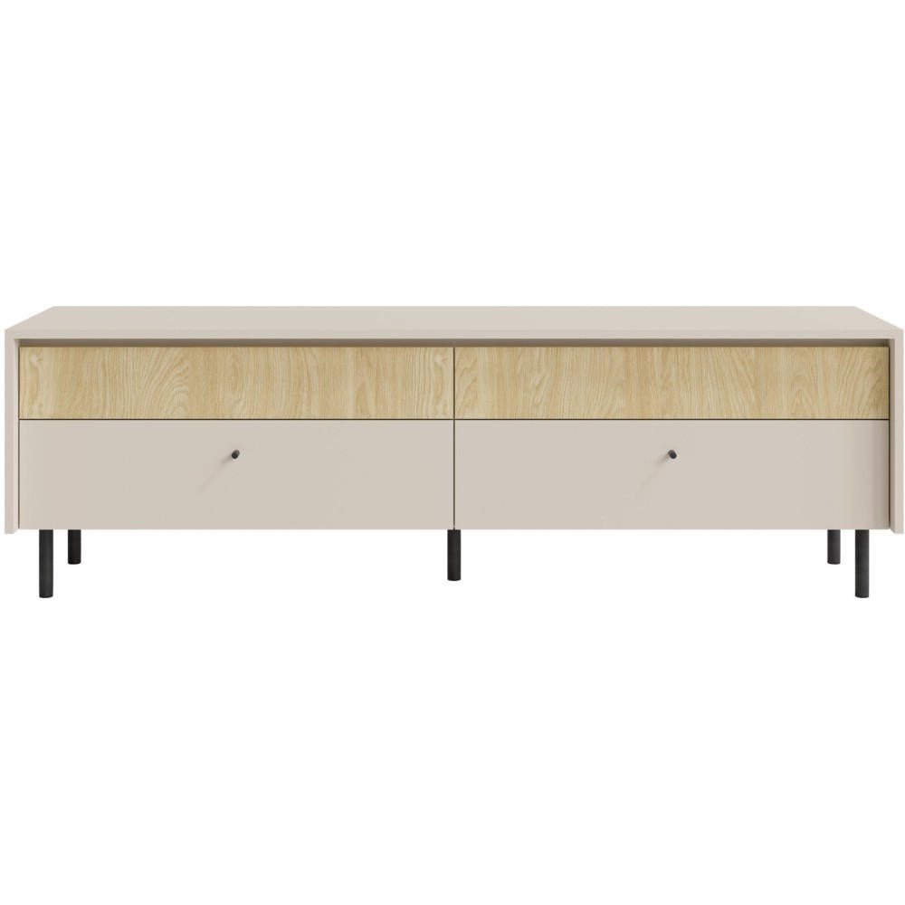 LOWBOARD Monako mit 4 Schubalden, Beige Sand - Eichefarben/Beige, Holzwerkstoff/Metall (163/51/42cm) - Beautysofa