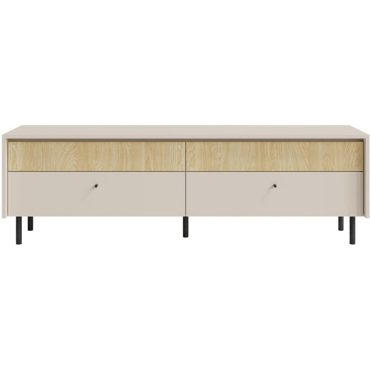 LOWBOARD Monako mit 4 Schubalden, Beige Sand - Eichefarben/Beige, Holzwerkstoff/Metall (163/51/42cm) - Beautysofa