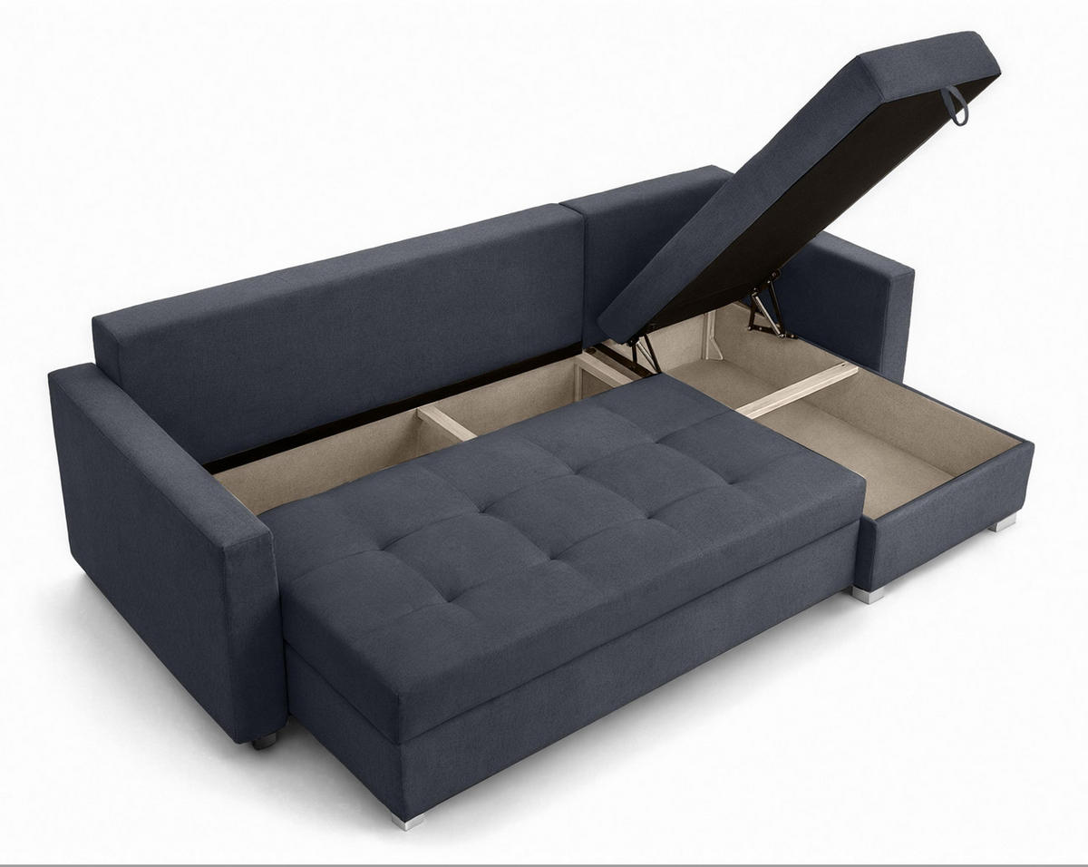 ECKSOFA Universelle L Form Elif Dunkelgrau 220/140/85 cm stilvolle mit Schlaffunktion - Dunkelgrau/Silberfarben, Kunststoff/Textil (220/140cm) - AX Living