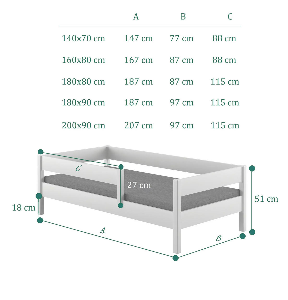 KINDERBETT Mix 180x90 weiß - Weiß, Holzwerkstoff (90/180cm) - LUKDOM