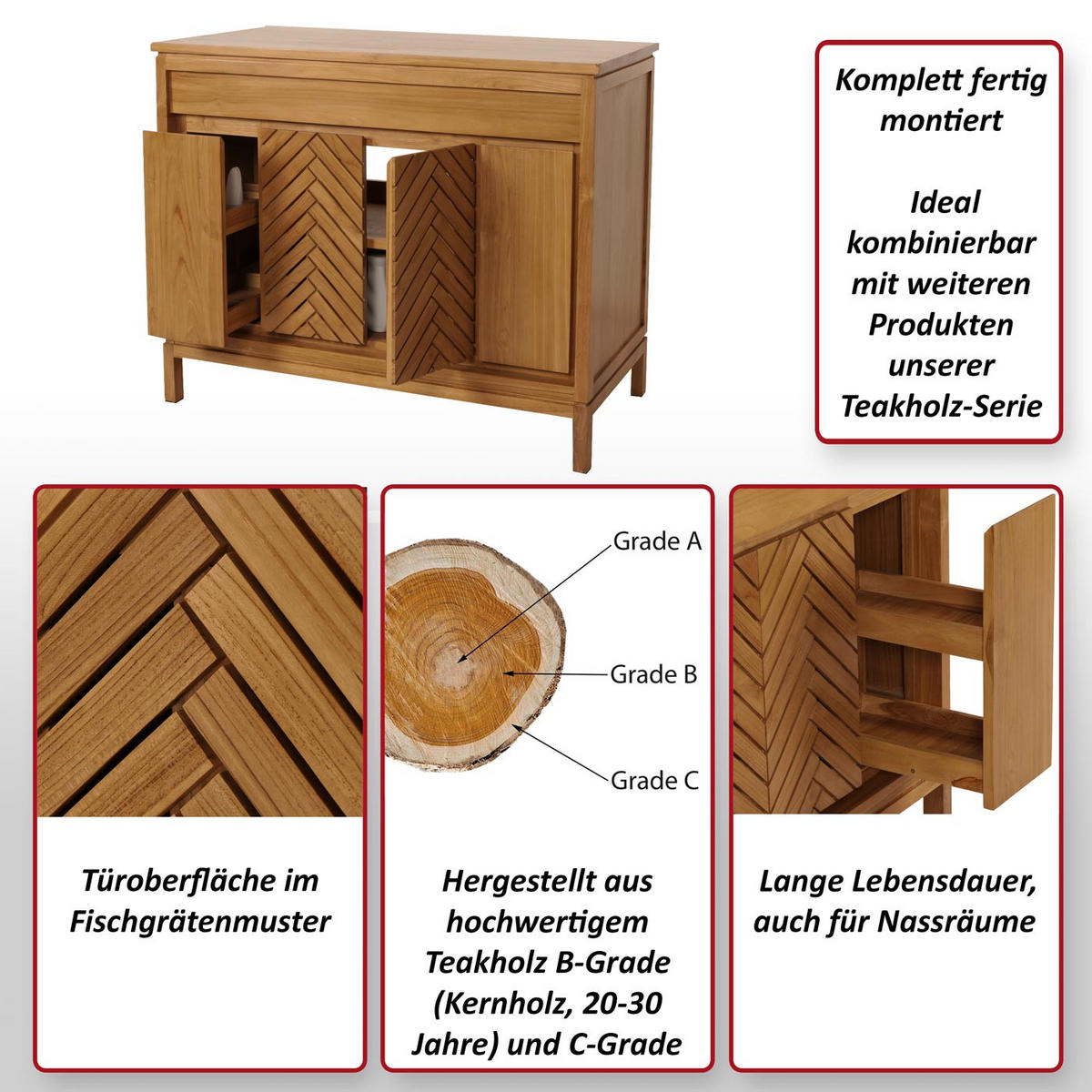 TEAK-WASCHBECKENUNTERSCHRANK Braun - Braun, Holz (106/86/56cm) - MCW