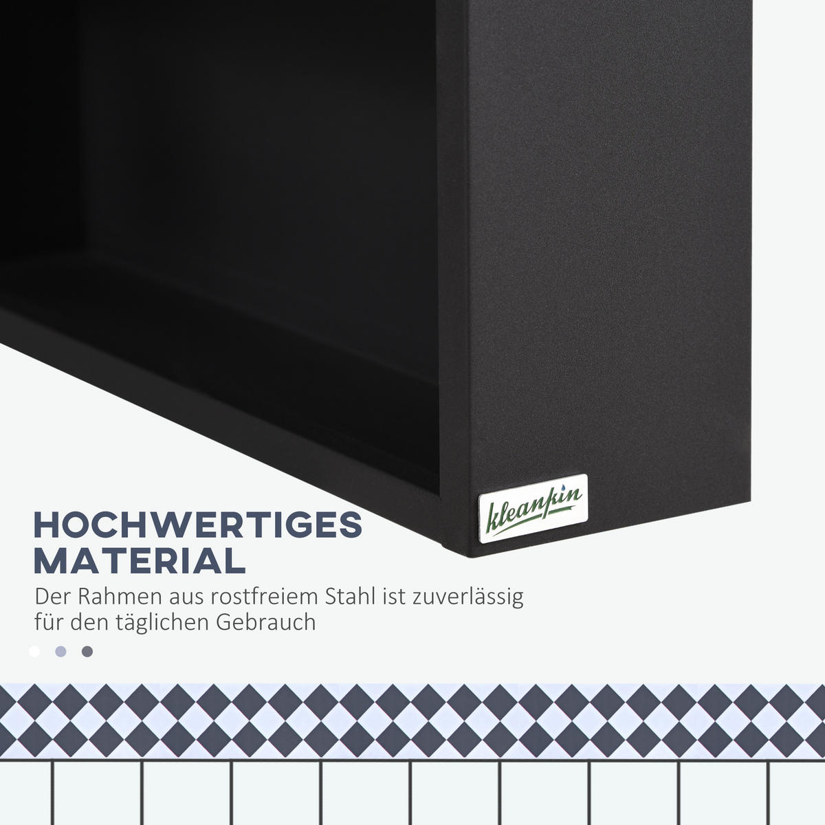 SPIEGELSCHRANK mit Spiegeltür, 2 Innenböden, Edelstahl, Glas, Schwarz - Schwarz, Glas (13.5/58/46cm) - Kleankin