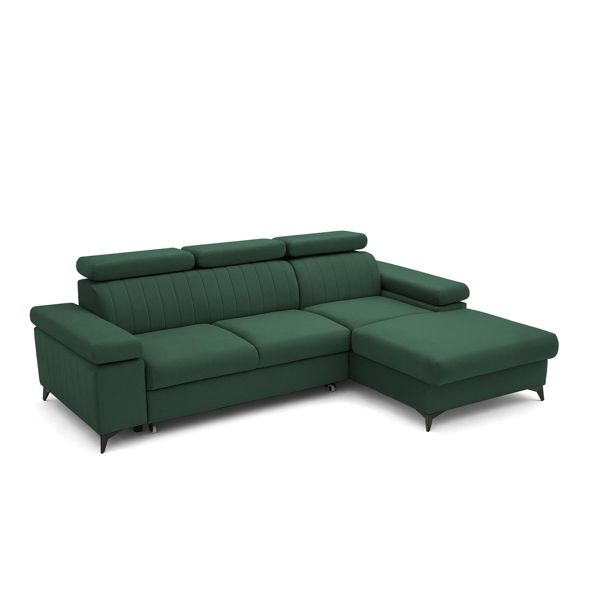 ECKSOFA FELIX L Rechts mit Schlaffunktion Velours Grün - Schwarz/Grün, Holz/Textil (176/257cm) - Muffo