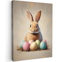 LEINWANDBILD Osterhase - Pastell - Eier Wandbild Wohnzimmer 60x80 cm - Beige, Textil (60/80cm) - MuchoWow