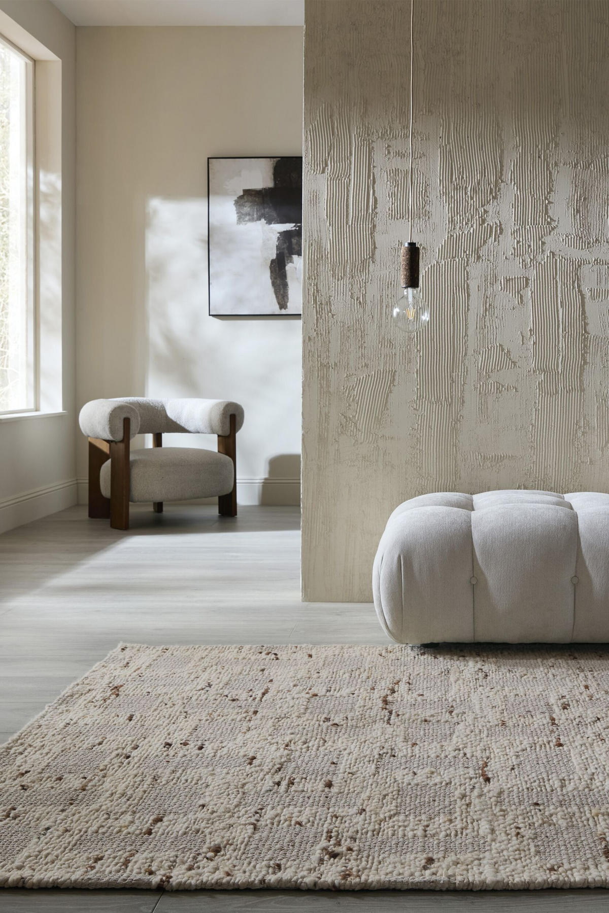 WOLLTEPPICH handgewebt ELIN, geometrisch, Natur, 140 x 200 cm - Beige, Textil (140/200cm) - KADIMA DESIGN