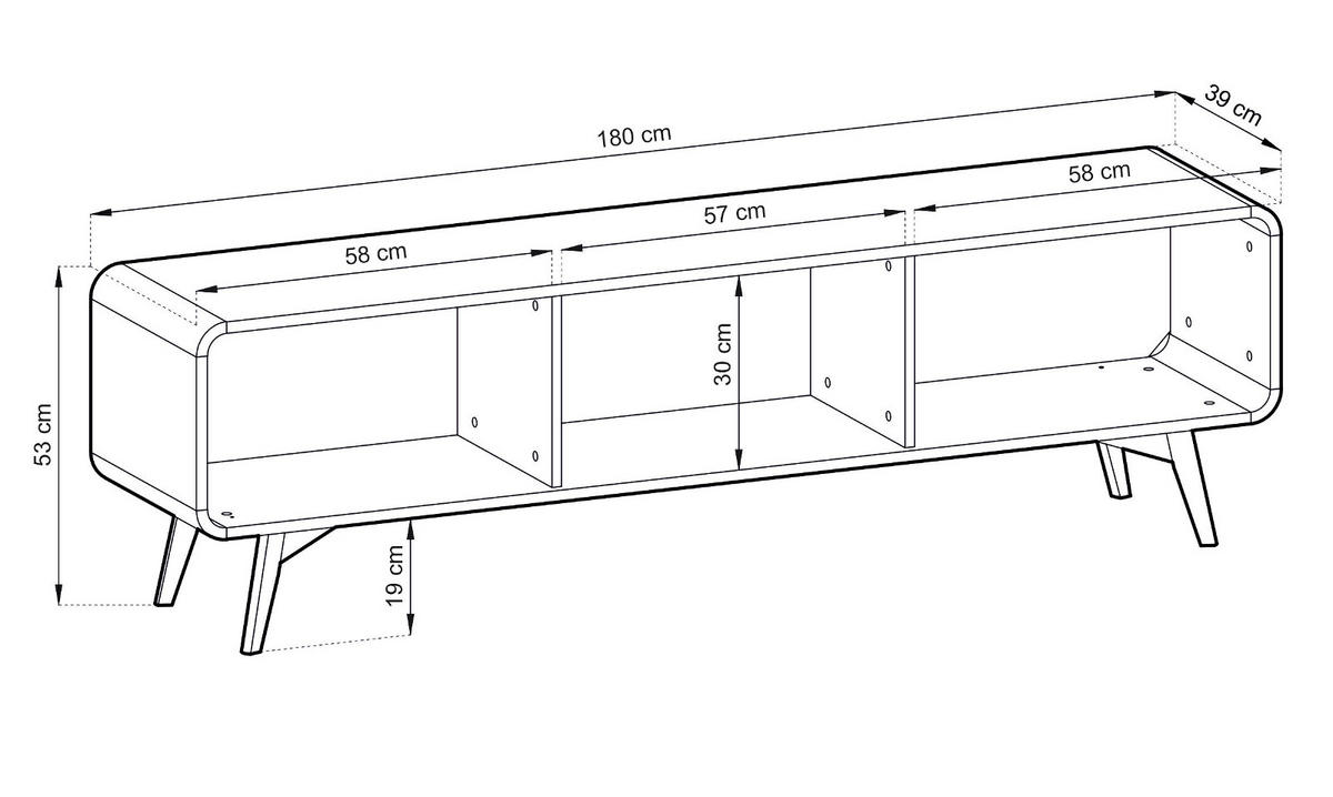 TV-LOWBOARD Eiche natur skandinavisch 180 cm, TV Unterteil mit Push-to-Open - Eichefarben, Holz/Holzwerkstoff (180/53/39cm) - Furn.Design