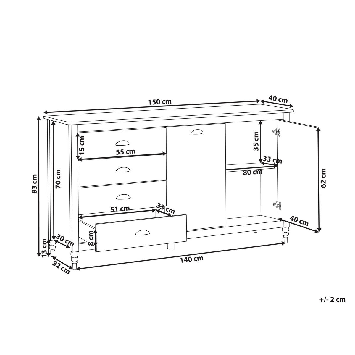 SIDEBOARD se 2 dveřmi Borovicové dřevo Bílý Shillington - bílá, dřevo (150/83/40cm) - Beliani