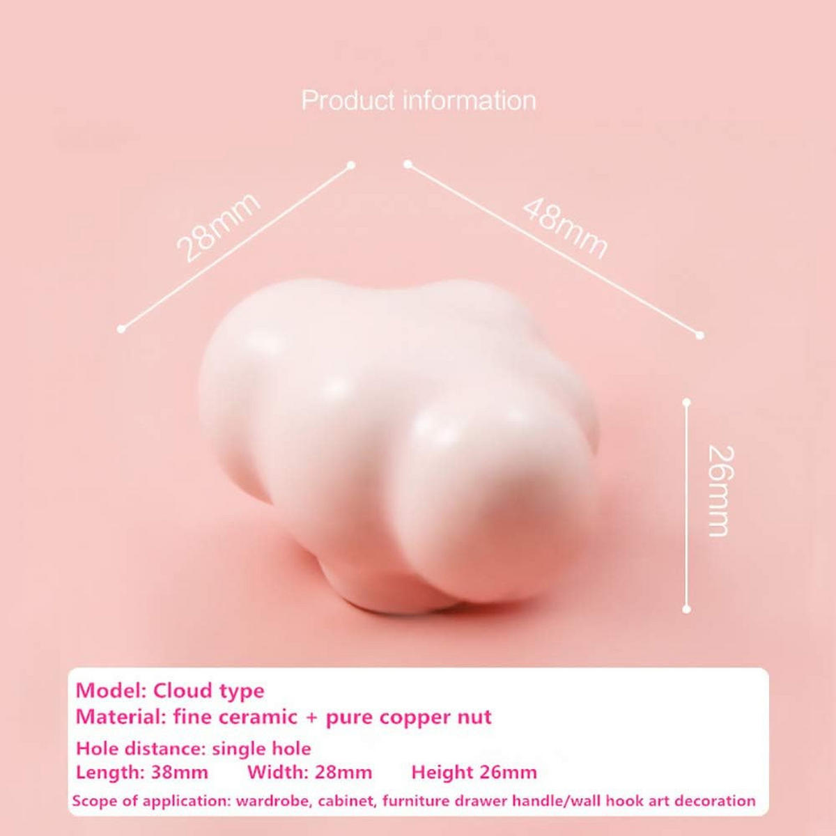 SCHRANKKNOPF Keramik 6er-Set - Pink, Keramik (0.3/2.5/0.5cm)