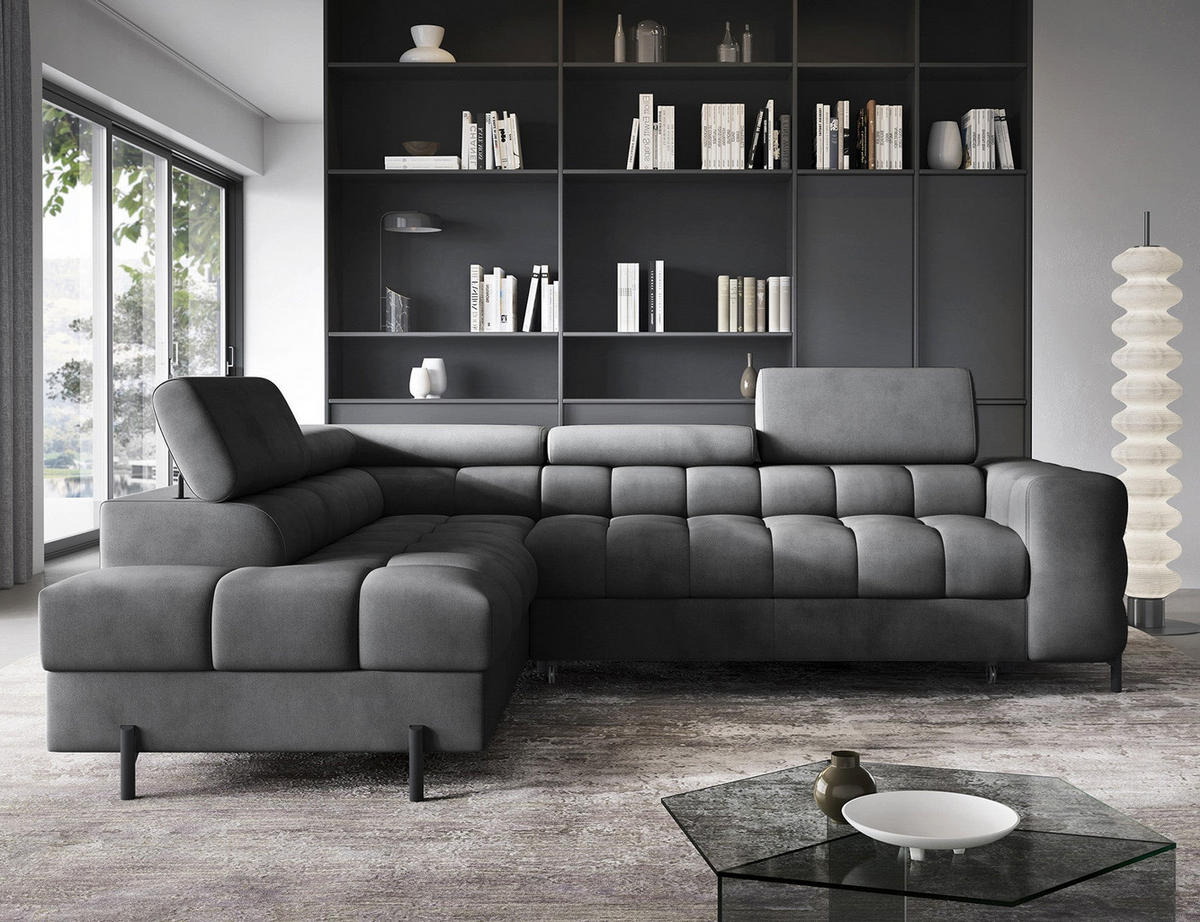 ECKSOFA FERUCCE L-Form – Polsterecke mit Schlaffunktion, Bettkasten & verstellbaren Kopfstützen 276 cm - Anthrazit, Kunststoff (276/200cm)