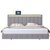 POLSTERBETT 160x200 cm, Grau, mit LED-Beleuchtung & USB - Grau, Textil/Metall (160/200cm)