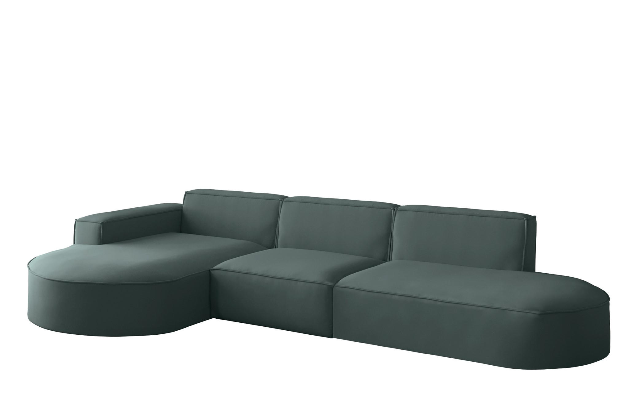ECKSOFA Ottomane Palma Opera Velvet - Smaragdgrün, Holzwerkstoff/Textil (296/165cm) - Fun Möbel