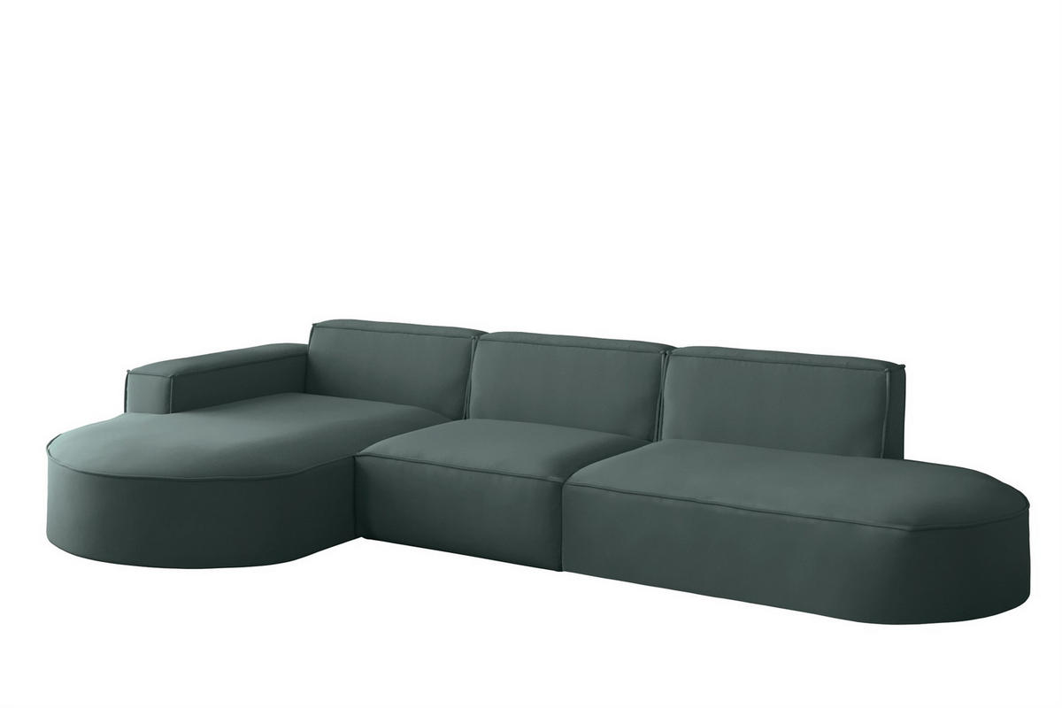 ECKSOFA Ottomane Palma Opera Velvet - Smaragdgrün, Holzwerkstoff/Textil (296/165cm) - Fun Möbel