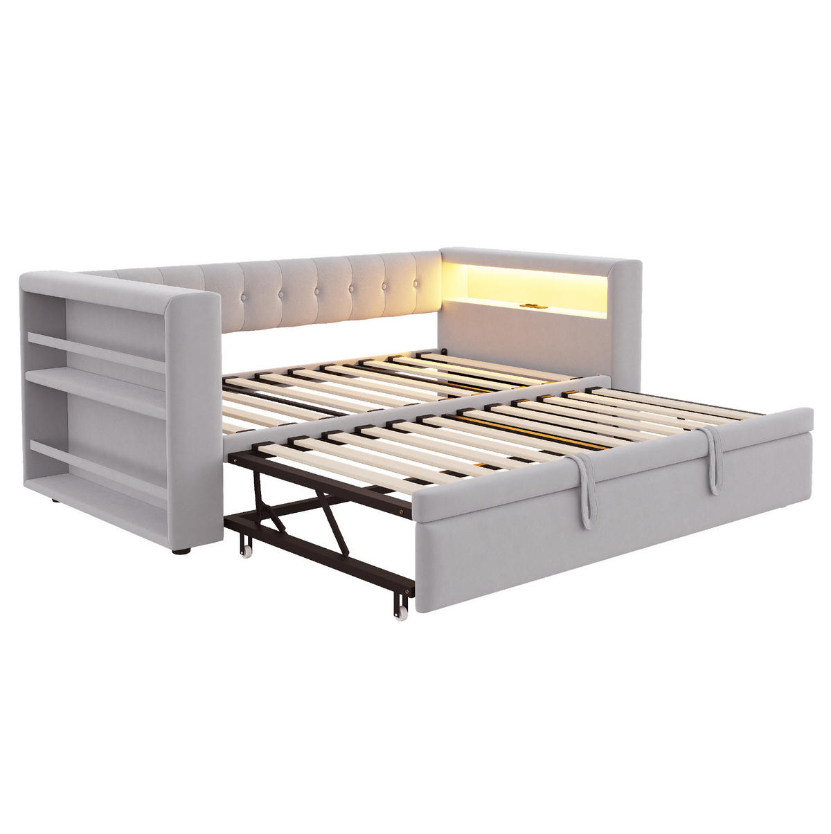 POLSTERBETT 90/180/190 cm aus Flannelette mit LED-Beleuchtung, Hellgrau - Hellgrau, Textil (90/190cm) - OKMYHOME
