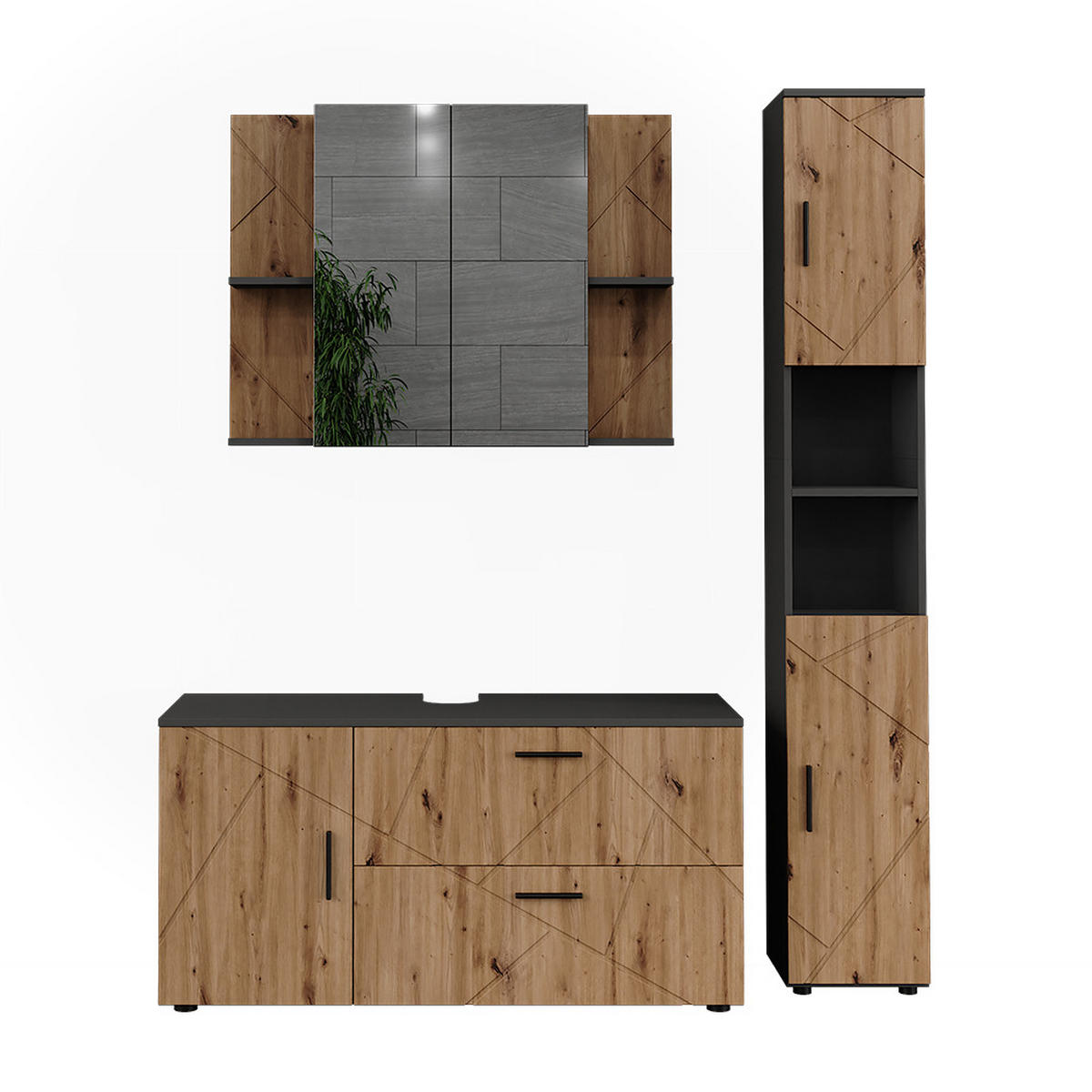 SADA KOUPELNOVÉHO NÁBYTKU Irma Antracit/Artisan - antracitová/dub artisan, kompozitní dřevo (120.1/60.6/41cm) - Vicco