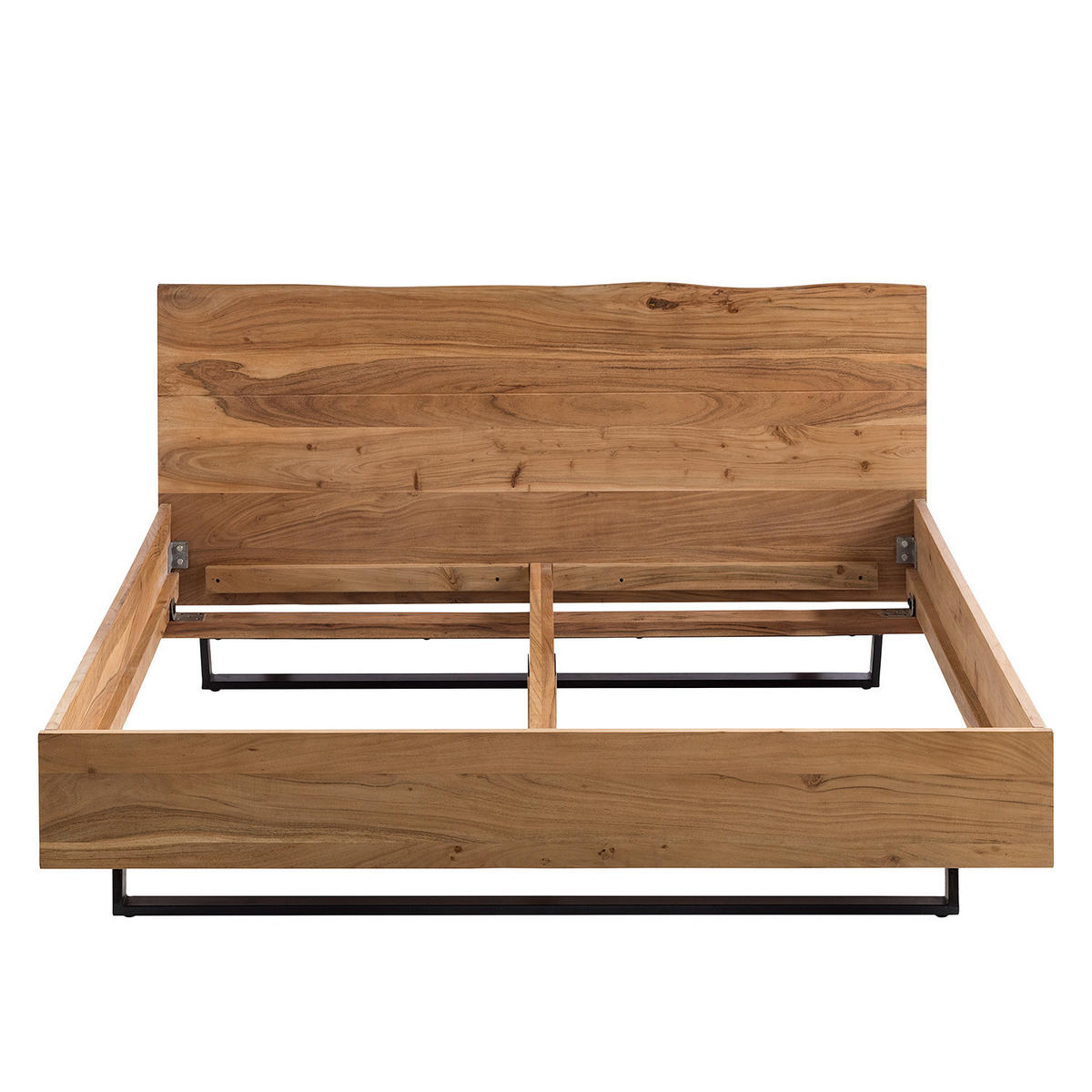 MASSIVHOLZBETT - Akazie massiv / Metall - Schwarz/Akaziefarben, Holz (180/200cm) - home24