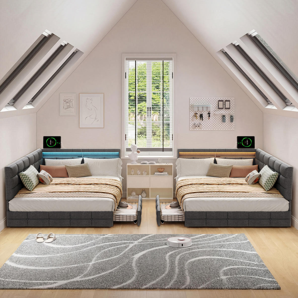 POLSTERBETT 140/190 cm Grau mit Schublade und USB-Anschlüssen - Grau, Holz (140/190cm) - SHOPENTRA
