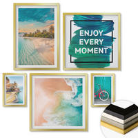 WANDBILDER 5er Set - 50x50 cm & 20x30 cm & 40x60 cm Goldrahmen - Inspiration für ein Fahrrad mit Seeboot - Goldfarben, Kunststoff (40/60cm) - ArtPrintCave