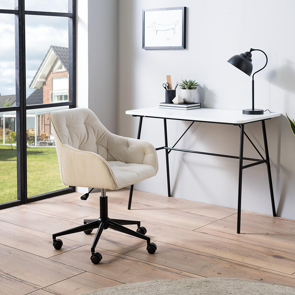 BÜROSTUHL - Samt - Beige/Schwarz, Kunststoff/Metall (56/80/56cm) - home24