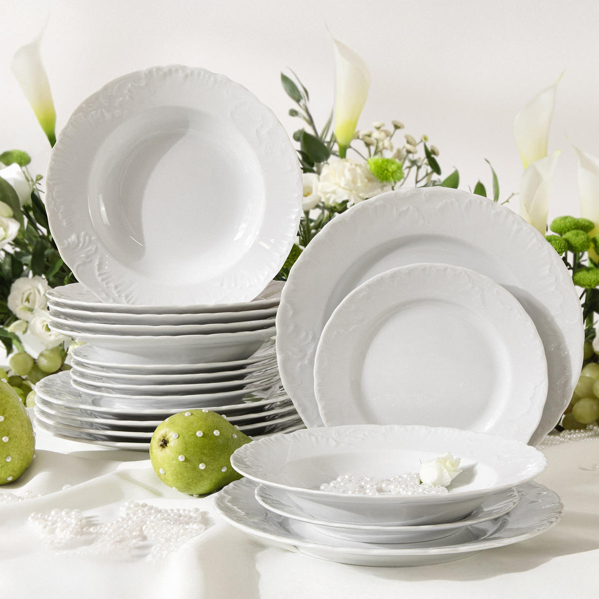 TAFELSERVICE Cmielow Rococo 18-tlg - Weiß, Keramik (25/2/25cm) - KONSIMO®