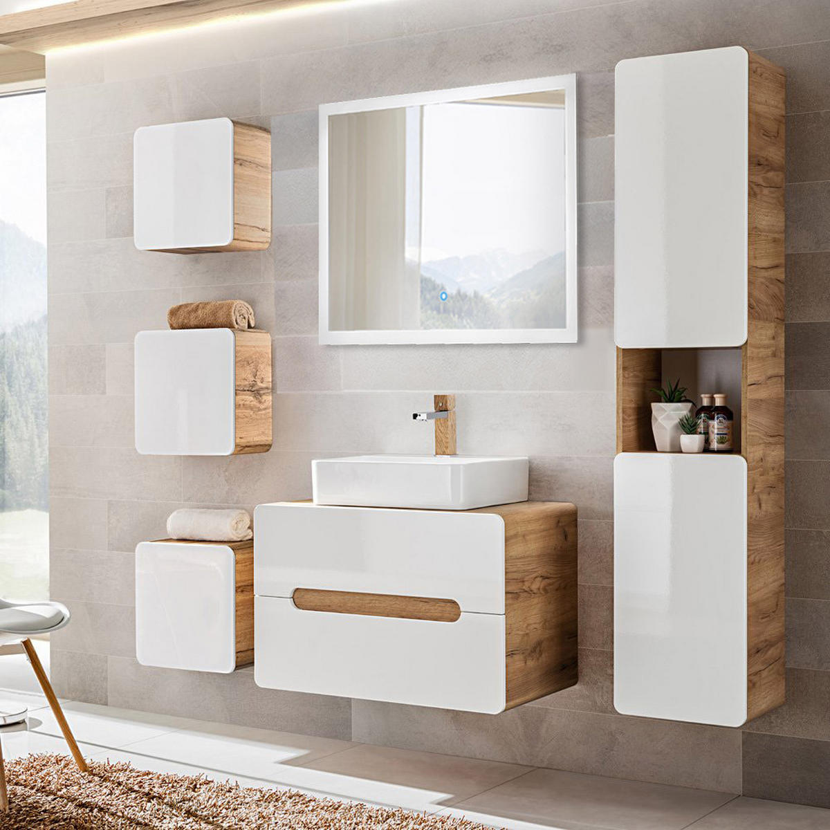 BADMÖBEL-SET 6-TLG. Luton-56 - Weiß, Holzwerkstoff (180/200/46cm) - Lomado