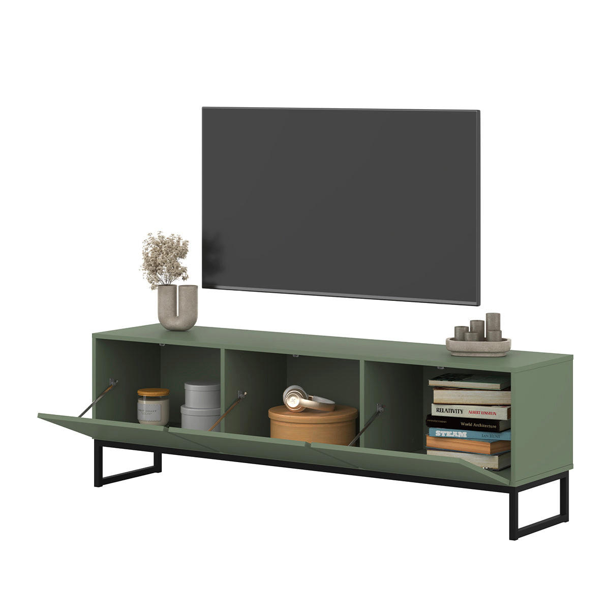 TV STOLEK Loa Zelená - zelená barva, kompozitní dřevo (157/50.2/36.5cm) - Petits-meubles