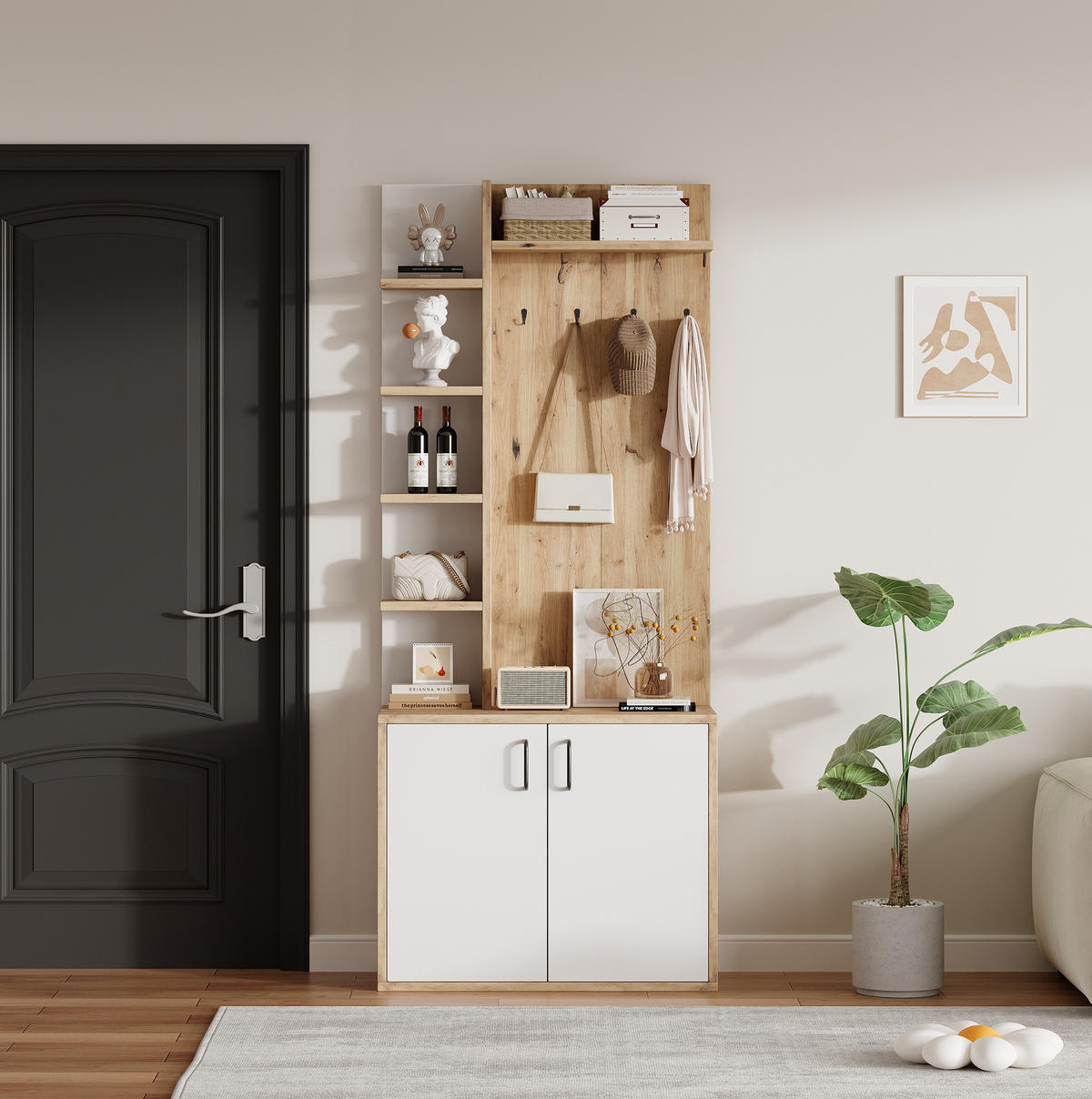 FLURGARDEROBE 75/33/180 cm mit Schuhablage und Schrank in Natur/Weiß - Naturfarben, Holzwerkstoff (75/180/33cm) - BEAOK