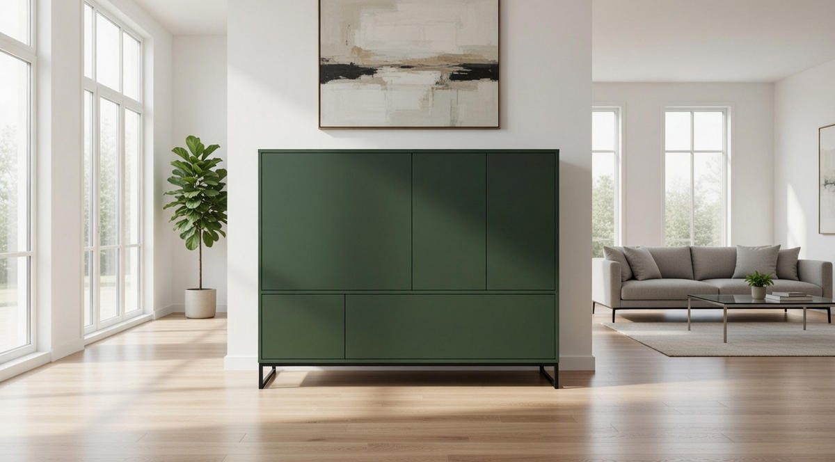 KOMMODE Genua mit 5 Türen, Sideboard in Farbe: Grün, Schrank in Größe: 160 x 120 x 45 cm - Grün, Holzwerkstoff (160/120/45cm) - Agmat-Furniture