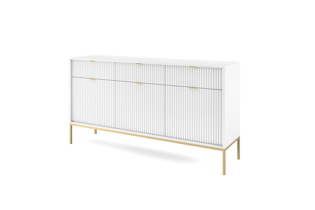KOMMODE NOVA - KSZ154, Geriffelte Fronten, goldene Griffe 154x39x83 cm Weiß - Goldfarben/Weiß, Holzwerkstoff/Kunststoff (154/83/39cm) - DomoHome