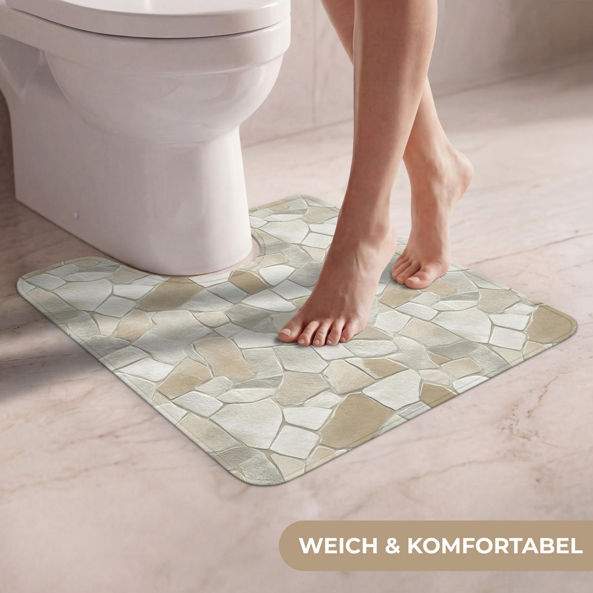 WC-VORLEGER Mosaik - Steine - Beige Toilettenvorleger 55x60 cm - Beige, Kunststoff/Textil (55/1cm) - OnlyWow