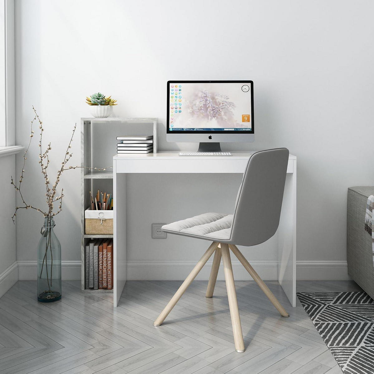 SCHREIBTISCH mit Regal Weiß/Grau 110 x 40 x 92 cm - Multicolor, Holzwerkstoff (40/110/92cm)