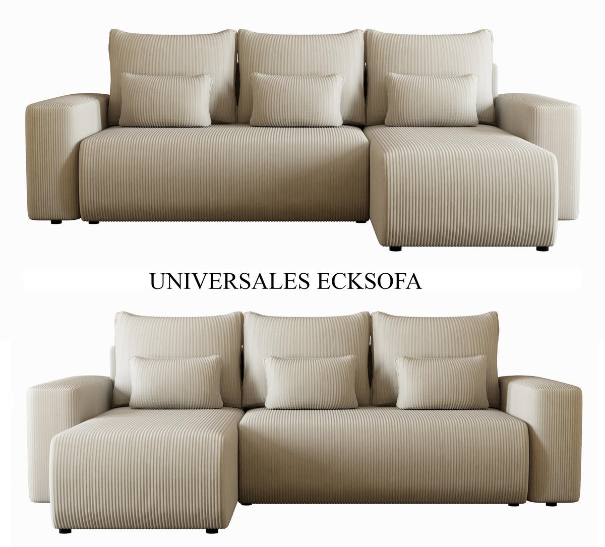 ECKSOFA Travis mit Bettkasten und Schlaffunktion, L-Form, Cord, Universal - Beige, Holzwerkstoff (248/148cm) - 4ALL HOME