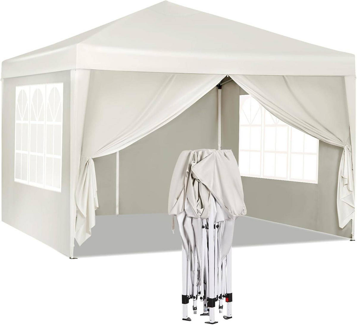 PAVILLON Pop-Up wasserdichter Faltpavillon, aus Oxford Metallrahmen 3 x 3 m - Beige, Metall (300/300/260cm) - Woltu