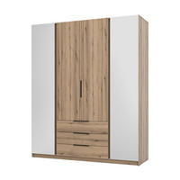 KLEIDERSCHRANK Nehir Eiche Evoke 200 cm - 4T3S Modern mit Schubladen und 2 Spiegeln außen - Eichefarben, Holzwerkstoff/Kunststoff (200/239/61.9cm) - AX Living