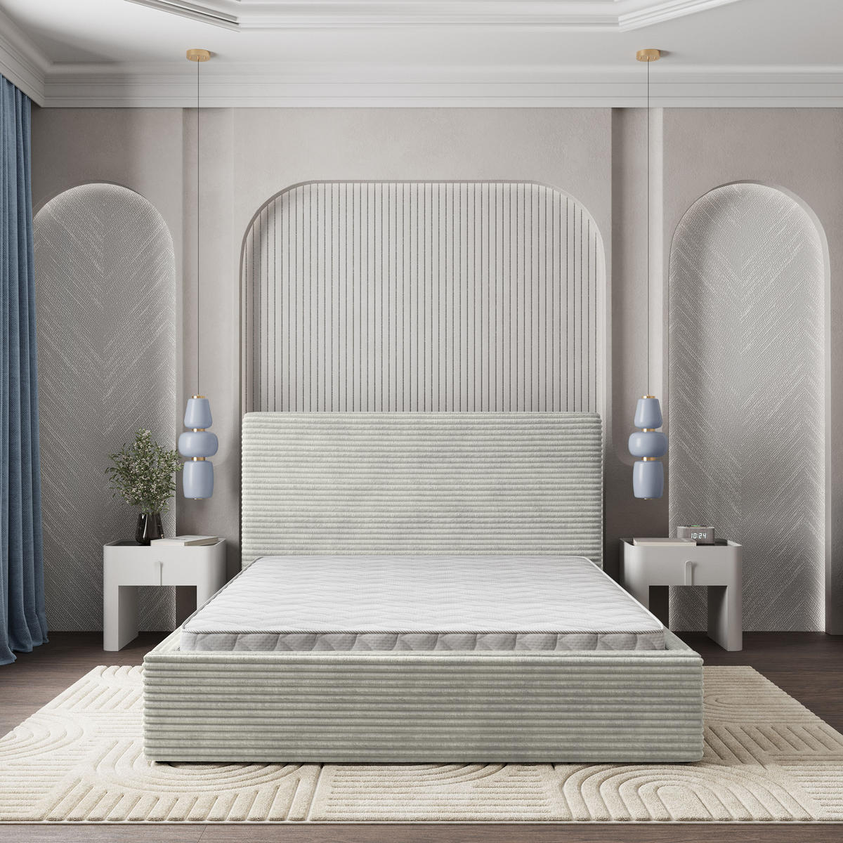 ČALOUNĚNÁ Postel MIRETTI 160x200 cm Světle šedá - světle šedá, kompozitní dřevo/textil (160/200cm) - MASSENO