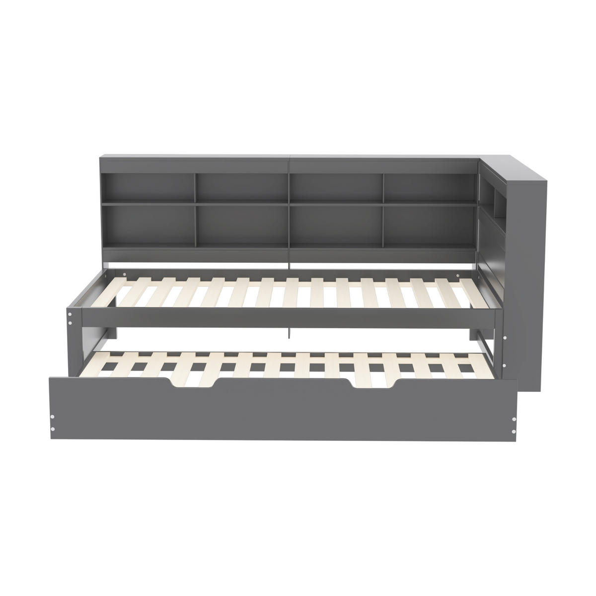 MULTIFUNKTIONSBETT 90/200 cm Grau mit USB-Buchse und Stauraum aus Massivholz - Grau, Holz - OKWISH