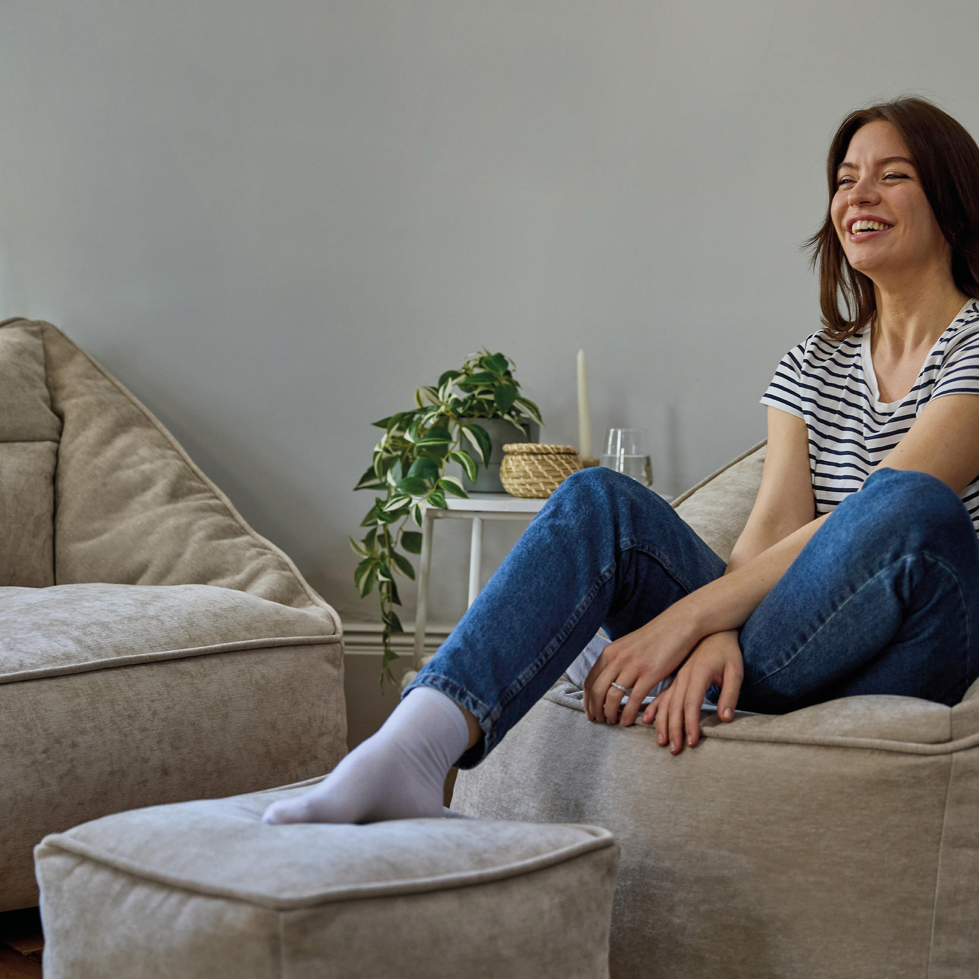 SITZSACK-SET 3-tlg, Sofa Chenille Cecilia, Sitzsack Sessel mit Hocker - Beige, Kunststoff/Textil (160/70/93cm) - icon