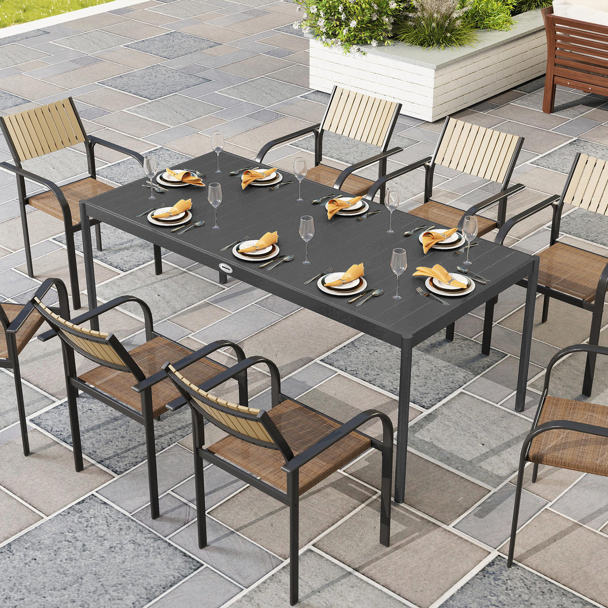 GARTENTISCH DE-14148 rechteckig 186x90 cm, für 8 Personen Dunkelgrau - Dunkelgrau, Metall (186/90/74cm) - ComfortXL