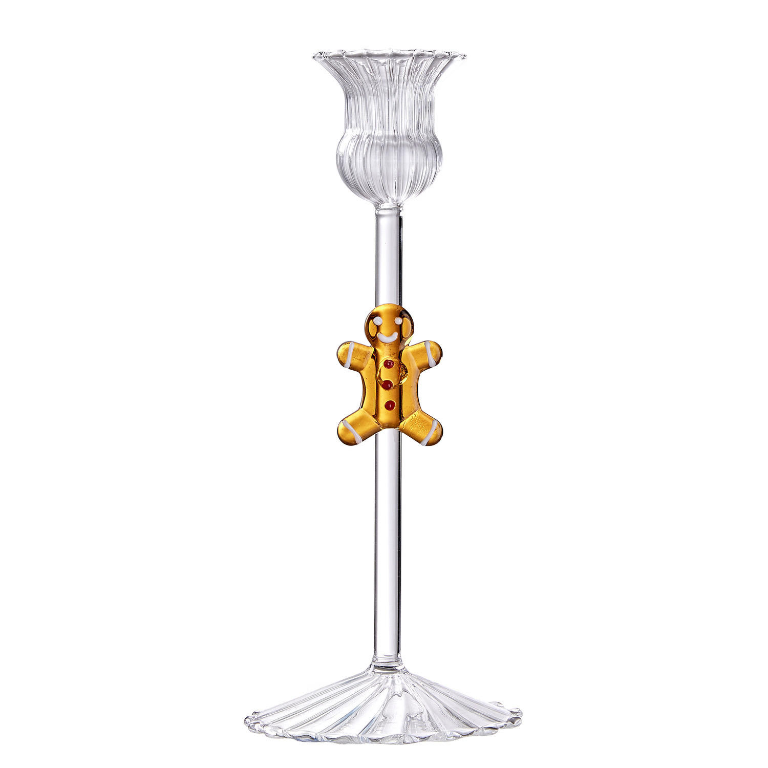 KERZENHALTER Merry & Bright für Stabkerzen mit Lebkuchenmann - Transparent, Glas (8/20/8cm) - Butlers