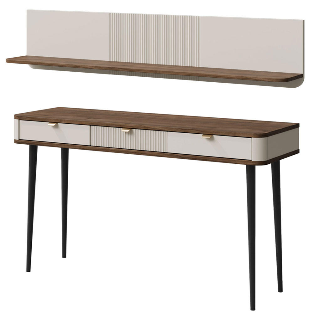 HOME-OFFICE SET Marly (2-tlg) Kaschmir / Walnuss - Beige/Braun, Holz/Holzwerkstoff (40/150/104cm) - Feldmann-Wohnen