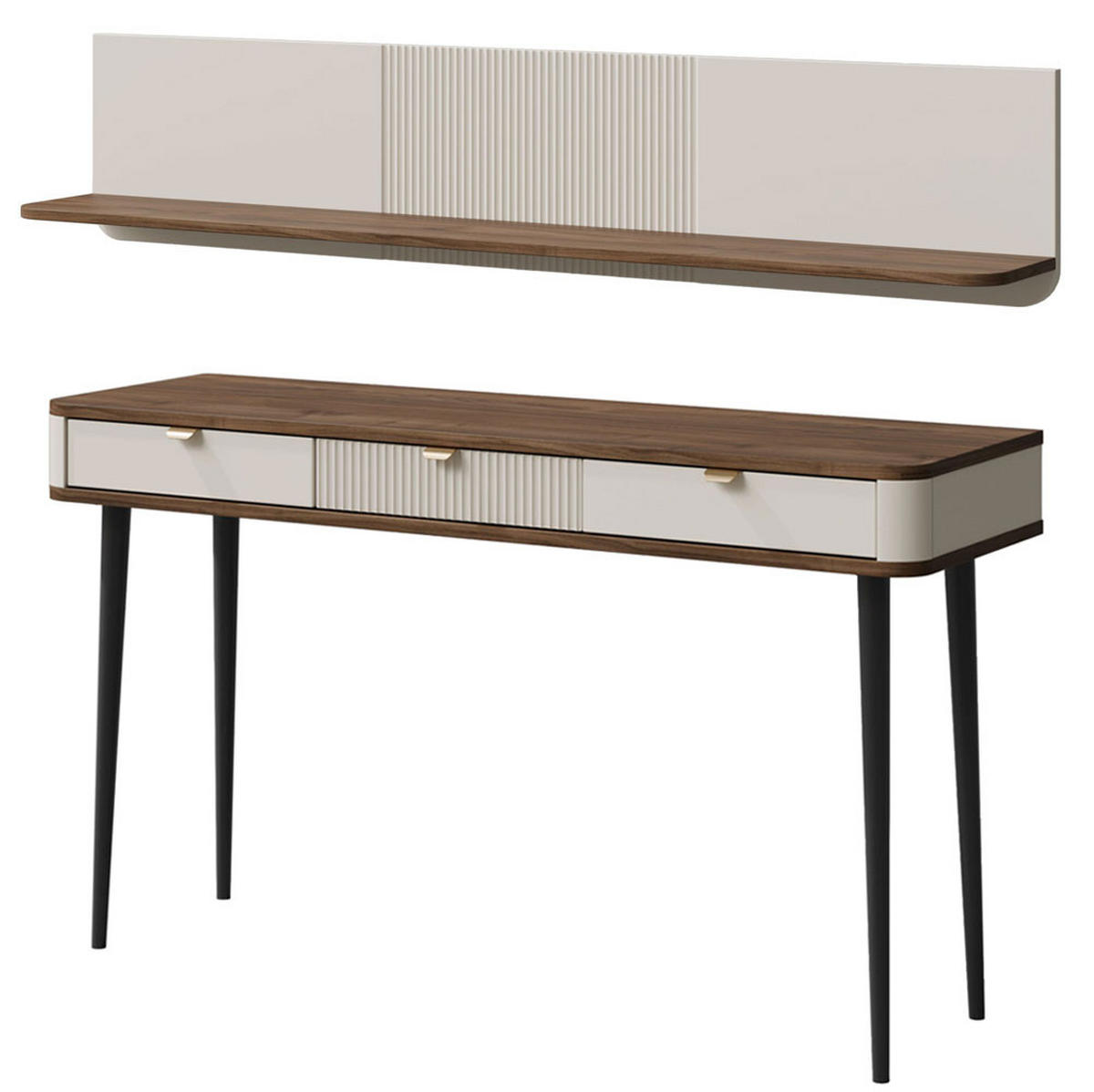 HOME-OFFICE SET Marly (2-tlg) Kaschmir / Walnuss - Beige/Braun, Holz/Holzwerkstoff (40/150/104cm) - Feldmann-Wohnen