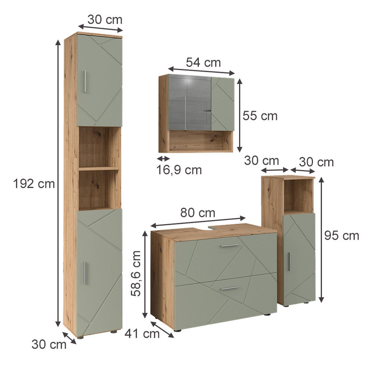 BADMÖBEL-SET Irma Salbeigrün 4 Teile - Salbeigrün, Holzwerkstoff (80/58.6/41cm) - Vicco